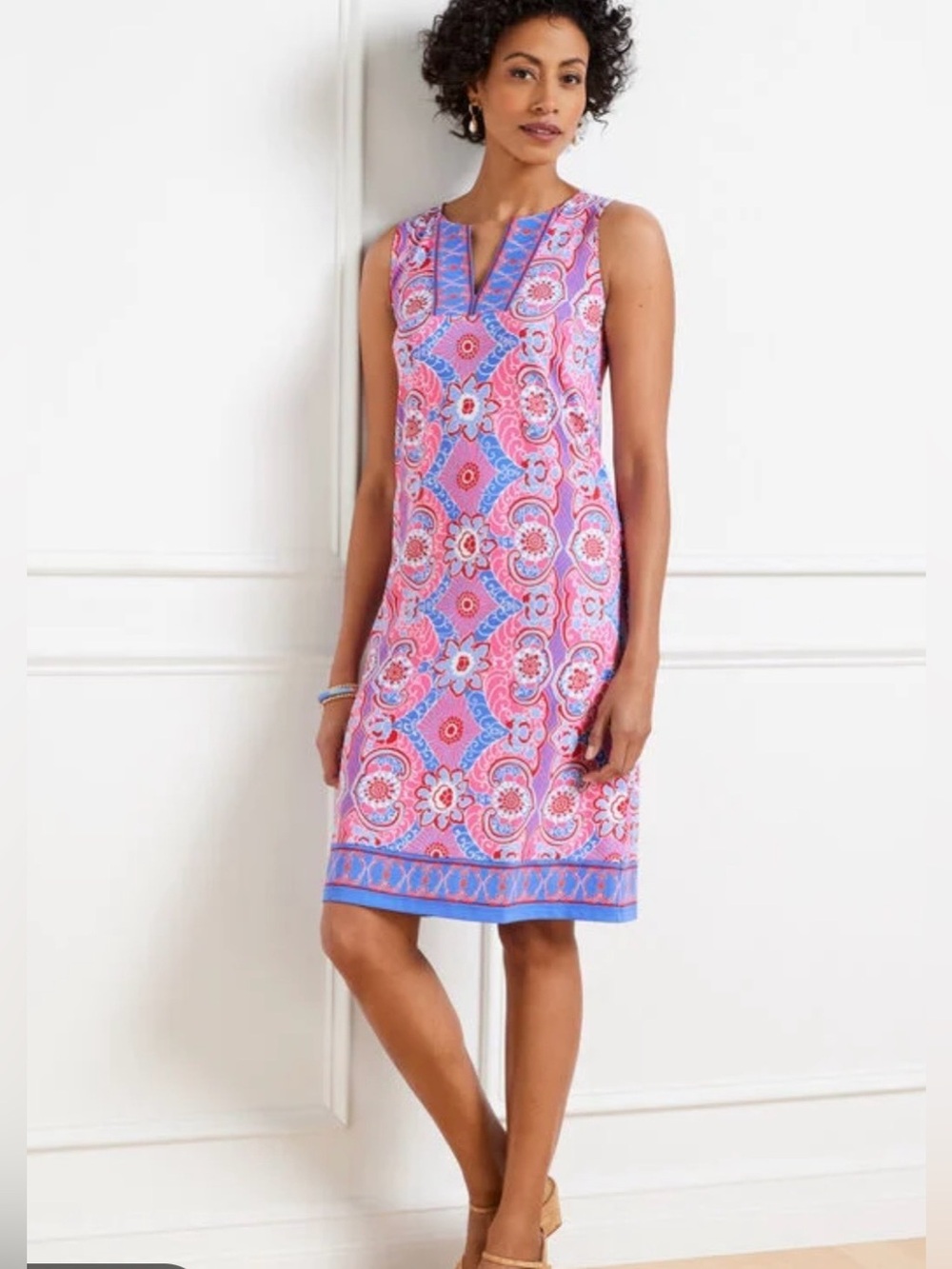 TALBOTS EFFORTLESS JERSEY SHIFT DRESS - MULTI FLORAL TILES SIZE PETITE XL